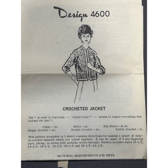 Vintage 1960s Womens Sewing Pattern Design 4600 Size 16 1/2 For Dress & Crochete - Picture 3 of 3